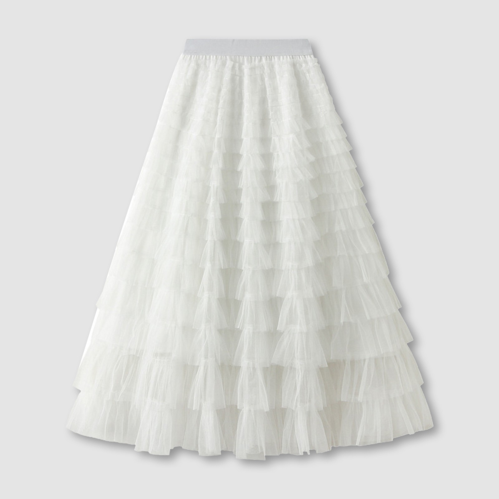 thumbnail image 2 of Falda vintage de malla con volantes hasta la pantorrilla para mujer - Falda tutú plisada de corte A y cintura alta (tallas M-L), 2 of 8